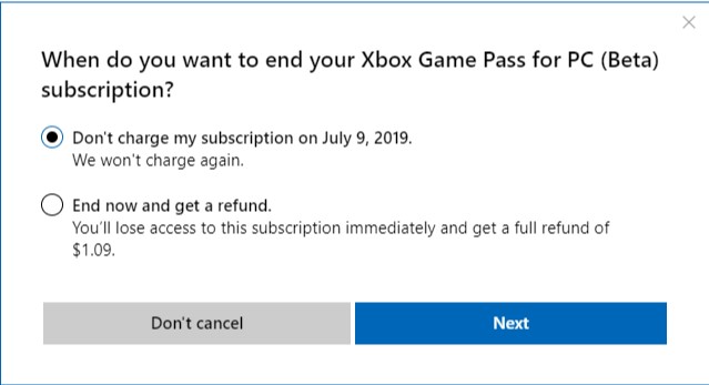 Xbox Game Pass Do not renew